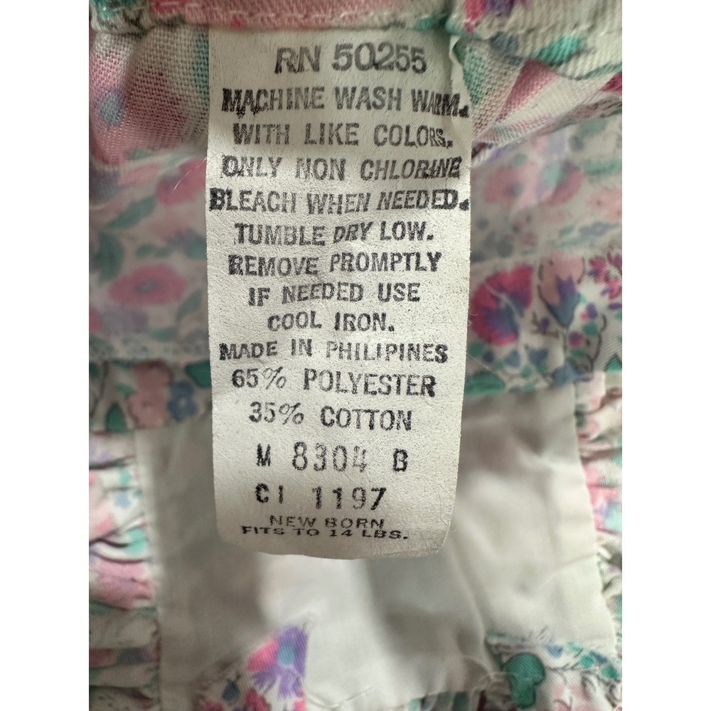Vintage Newborn Floral Ruffle Overalls Pink Purple Teal Cottagecore Romper - Picture 3 of 5